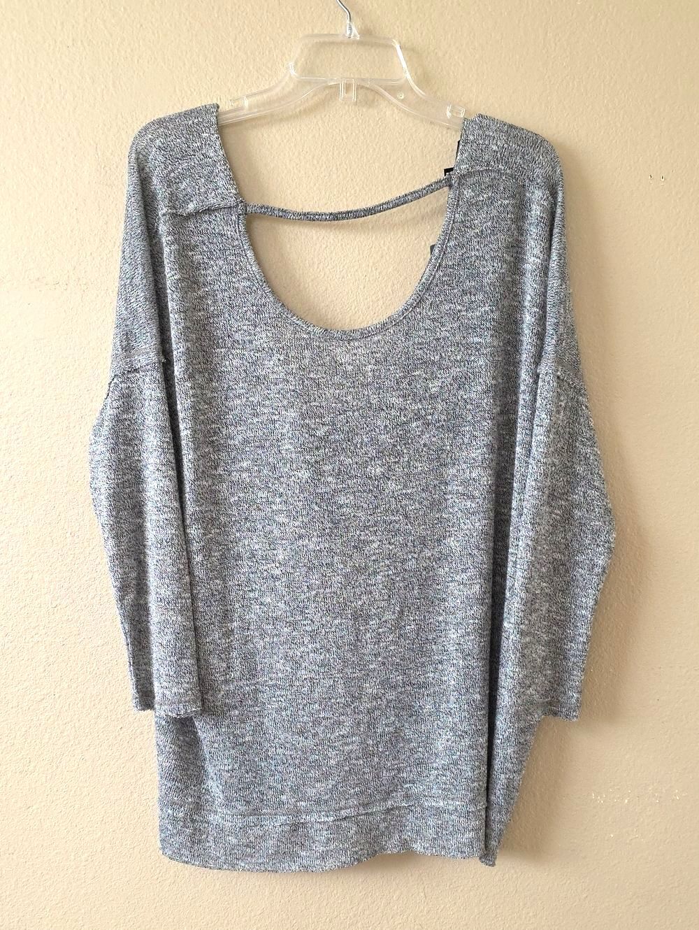 Lulu's Womens Gray Oversized Twisted Open Back Long Sleeve Top - Size Medium